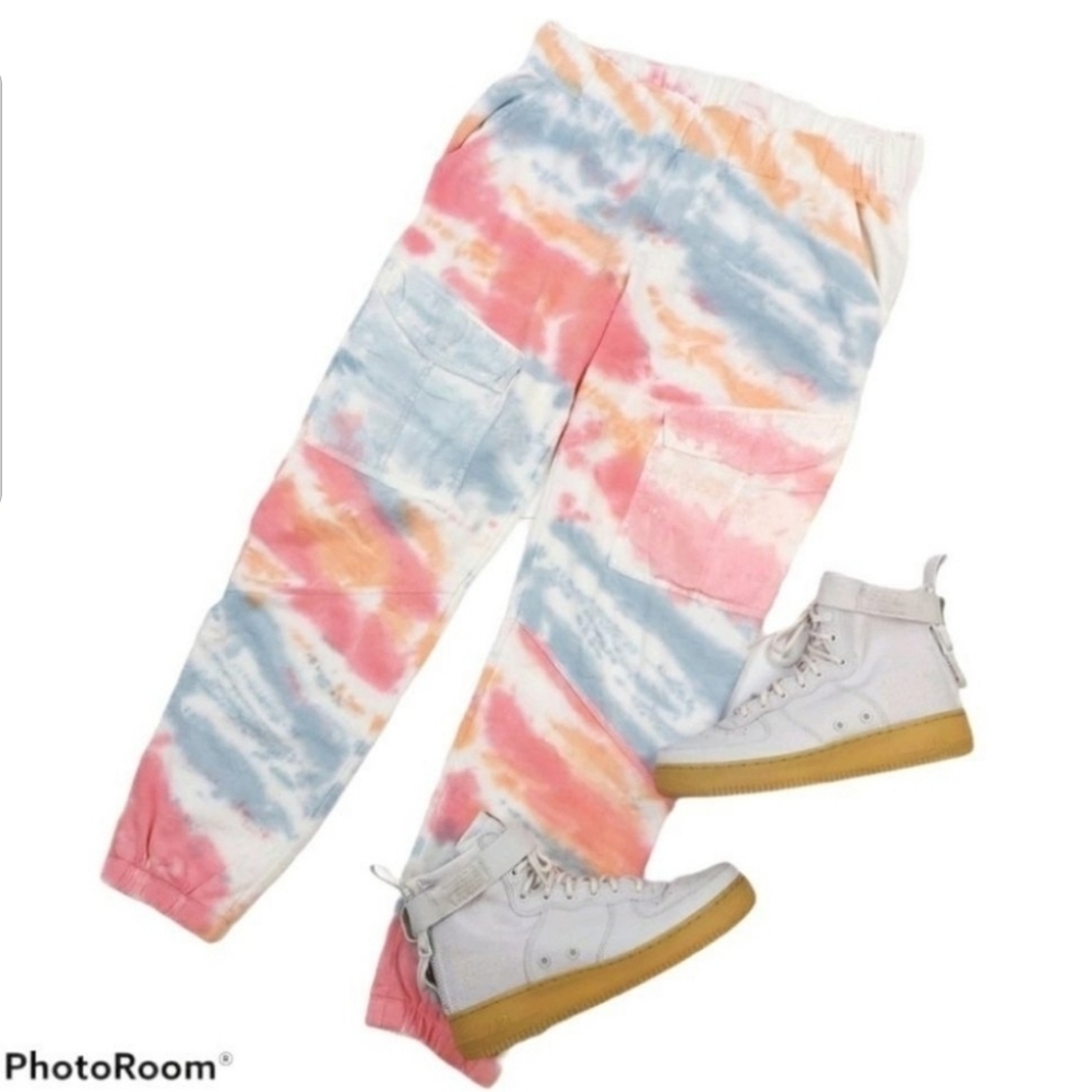 YFB Tie Dye Rainbow Watercolour Cargo Jogger Pants sz Large NWOT